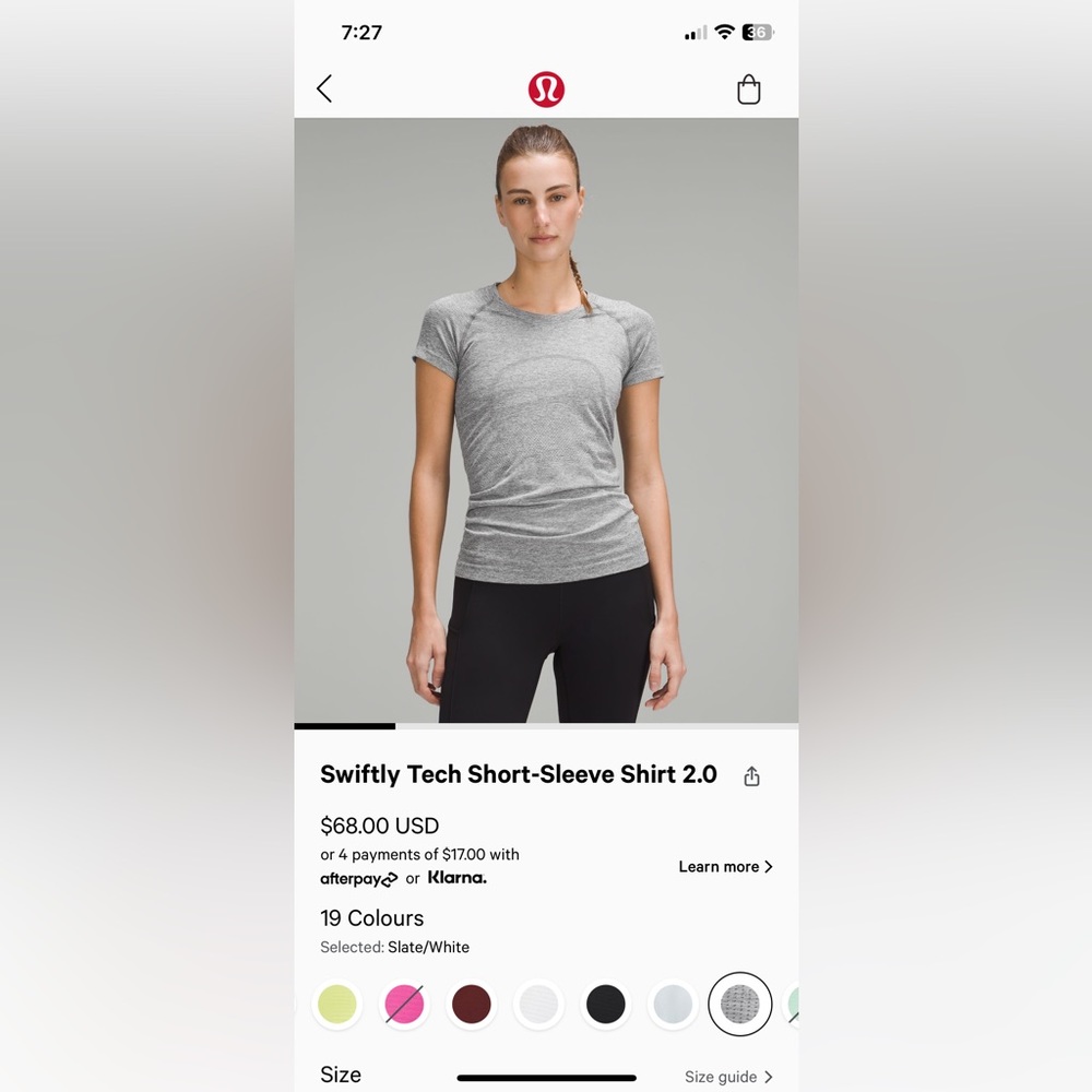 Slate/white Lululemon Swiftly Tech Short Sleeve 2.0